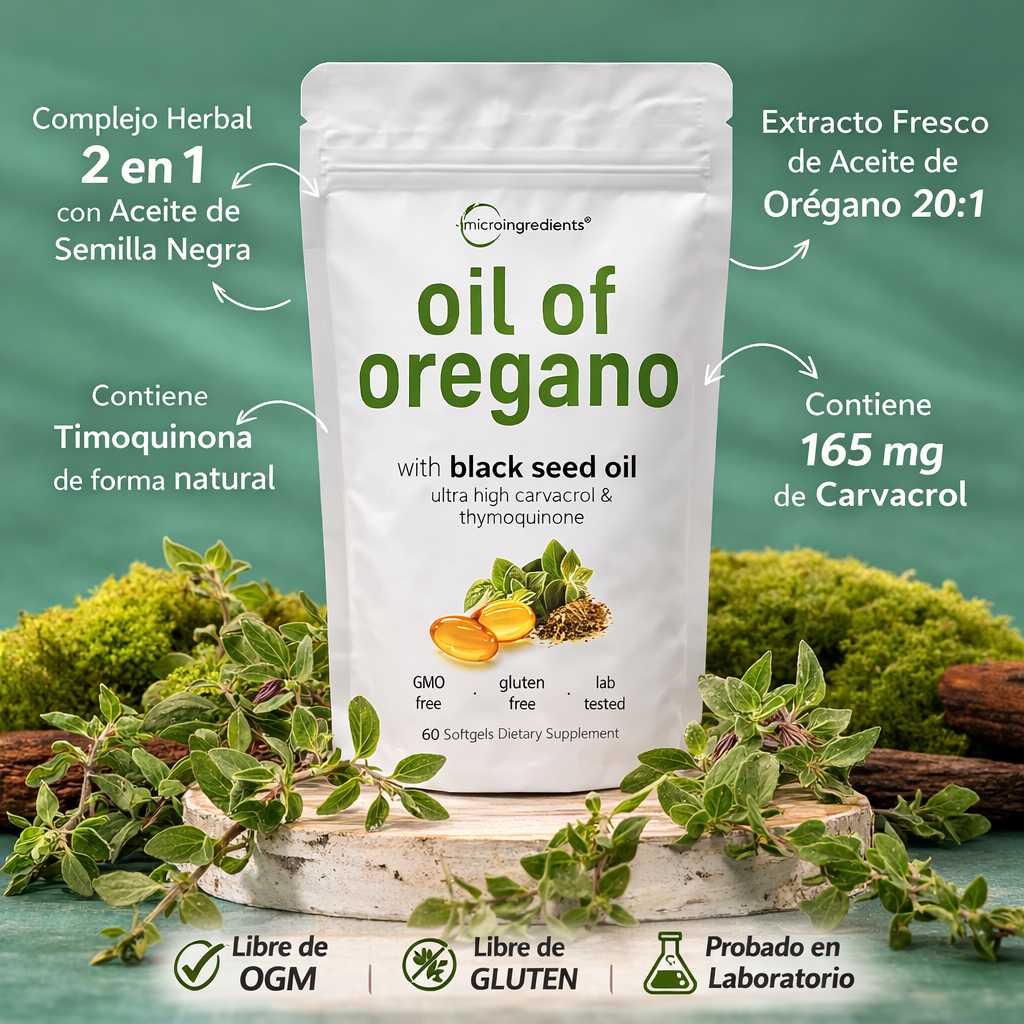 Aceite de Hoja de Orégano 6000 mg – Apoyo Natural para Defensas y Digestión (60 Cápsulas)