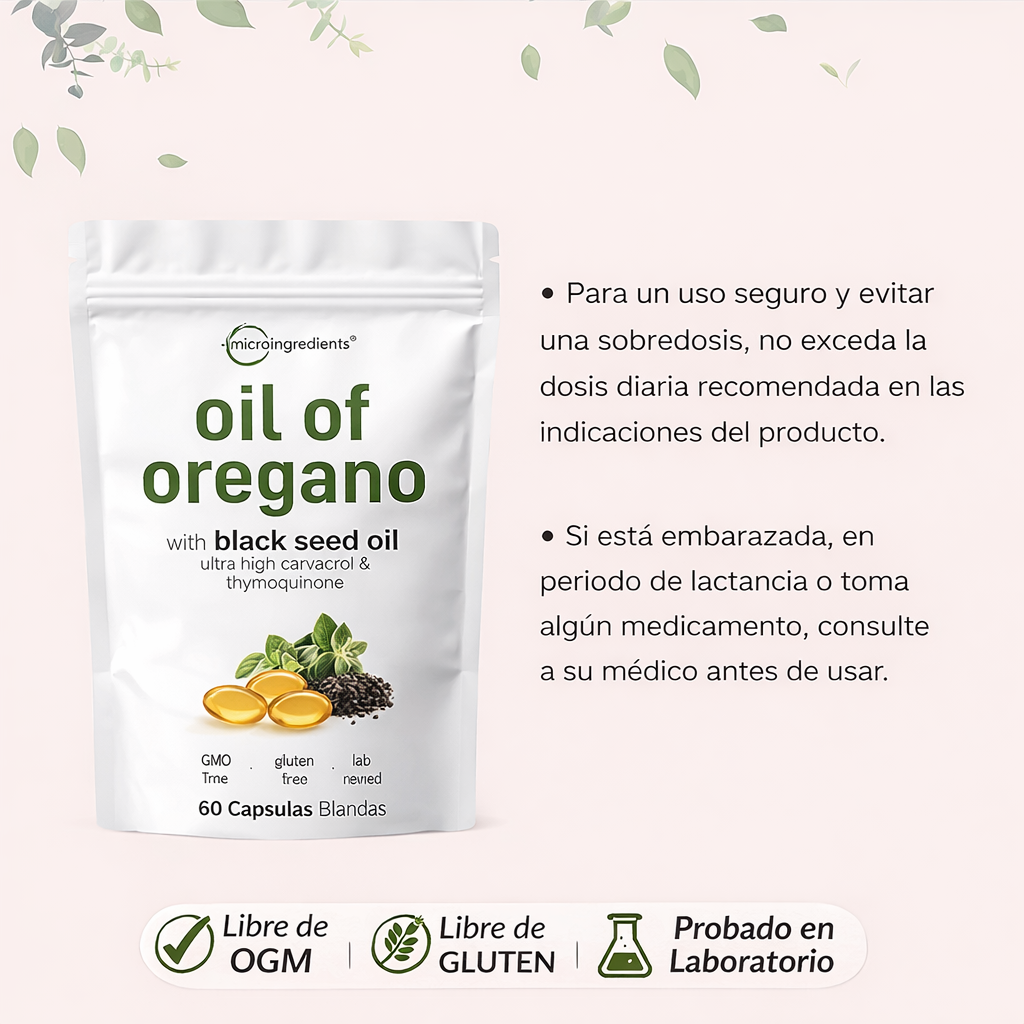 Aceite de Hoja de Orégano 6000 mg – Apoyo Natural para Defensas y Digestión (60 Cápsulas)
